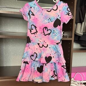 Charming Pink and Blue Heart Print Kids Dress